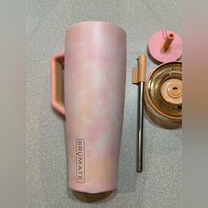 BrüMate Pink and Cream Tumbler with Lid and Straw